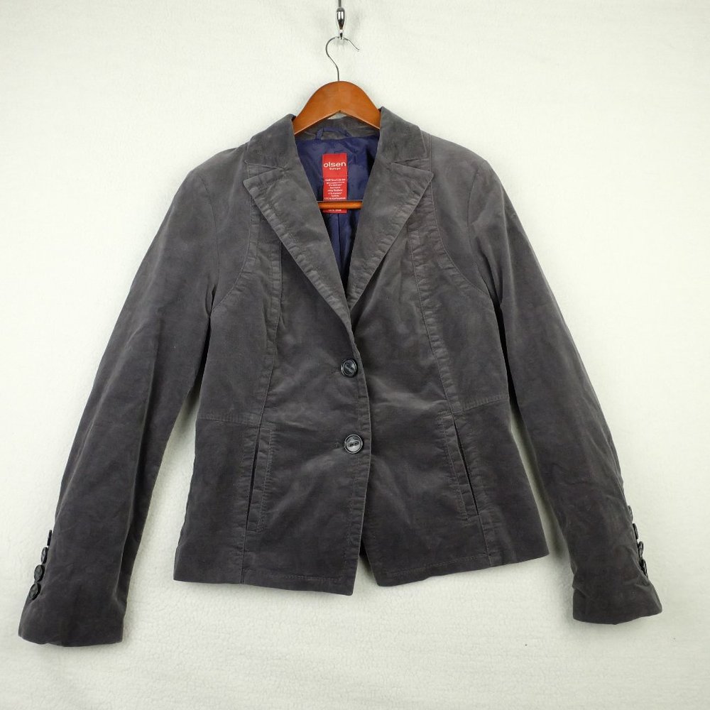 Olsen Europe Womens Blazer Jacket 6 Gray Faux Suede Cropped Classic Retro 90s